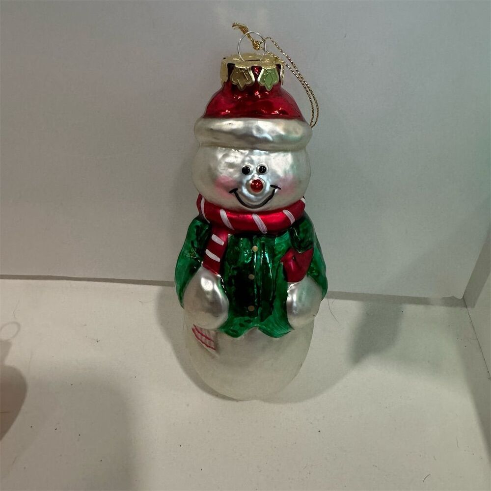Thomas Pacconi Hand Blown Glass Snowman Christmas Ornament Multicolor